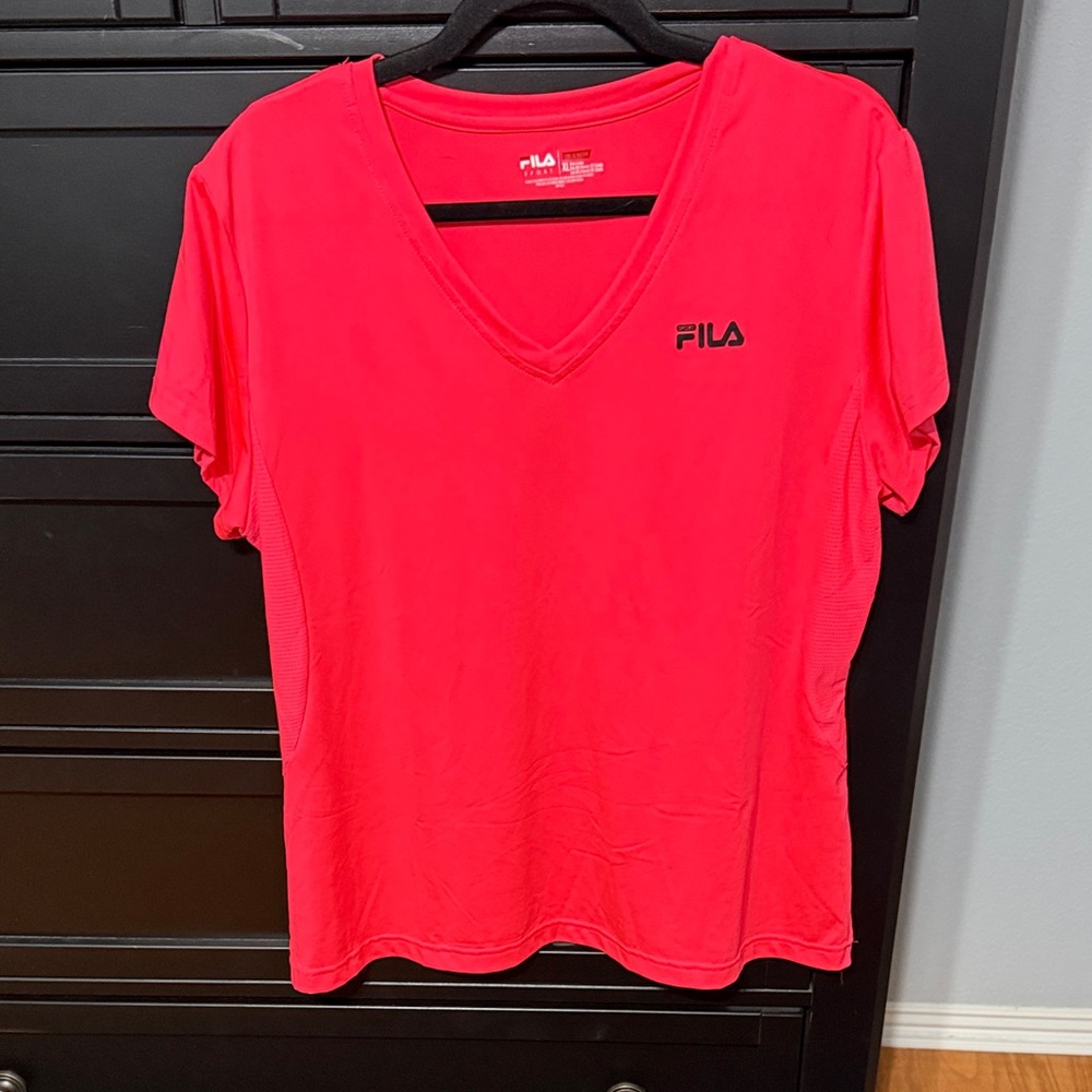FILA Women's Bright Pink V-Neck Tee